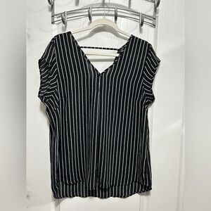 Halogen tunic blouse black white rope pattern women’s L double v-neck classic‎